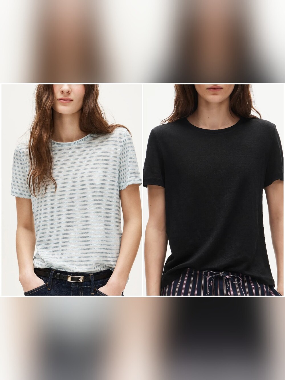 J. Crew Linen T Tee Shirt Bundle Set XS Black Blue Striped Relaxed Casual 2pcs